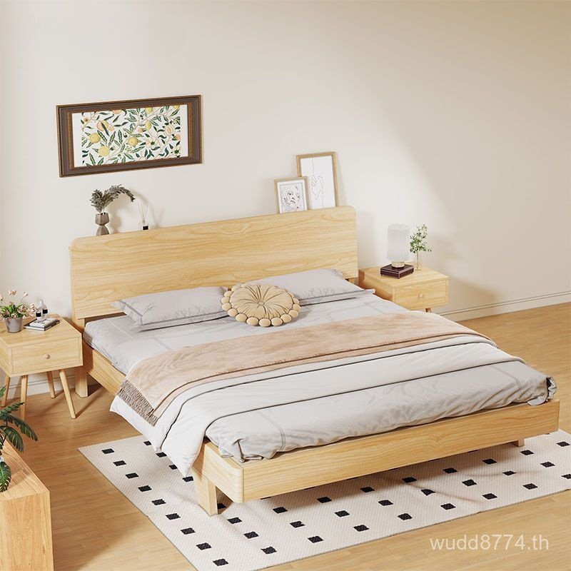 Mi Bed 1.2m Mi Small Apartment Main 1.8x2 เช่าห้อง 1.5m คู่จริงเตียงเดี่ยวในครัวเรือนเตียงไม้หนา 7J6