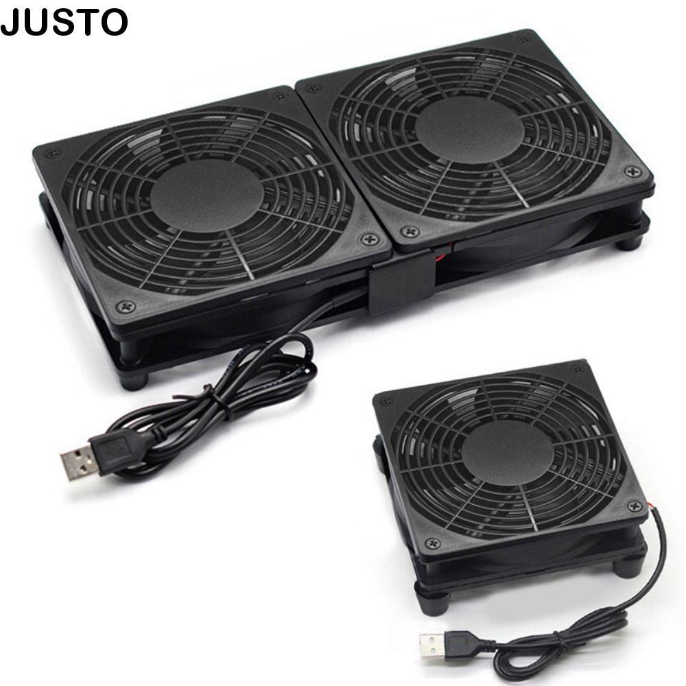 JUSTO พัดลมคอมพิวเตอร์พีซี, พัดลมคู่ USB ขับเคลื่อนพัดลมระบายความร้อนอิเล็กทรอนิกส์, Professional Mute DC 5V DIY USB แล็ปท็อปหม้อน้ํา DVR กล่องทีวี