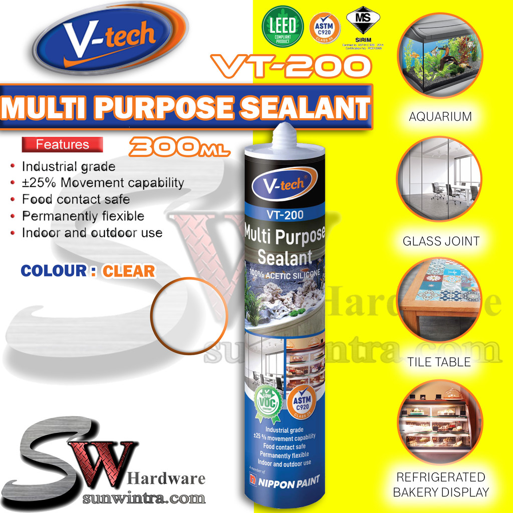 V-TECH 300ML CLEAR COLOR MULTI PURPOSE SEALANT แก้วซีล VT-200 VT200
