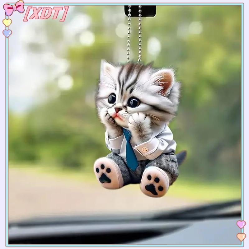 XDT สมจริง 2D แมวรถจี้เครื่องประดับพร้อมโซ่สําหรับตกแต่งกระจกมองหลัง KCP