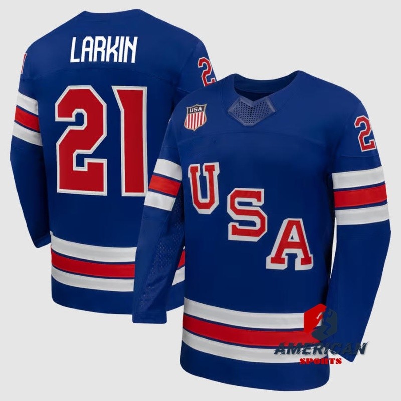 2026 Olympics Mens Team USA Dylan Larkin Blue United States Hockey Jersey