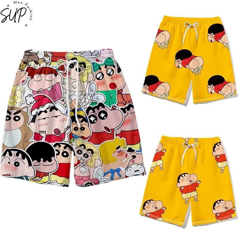 Suppsort กางเกงขาสั้นพิมพ์ลายการ์ตูน Crayon Shin-chan ทรงหลวมน่ารัก เหมาะสำหรับฤดูร้อนและชายหาด