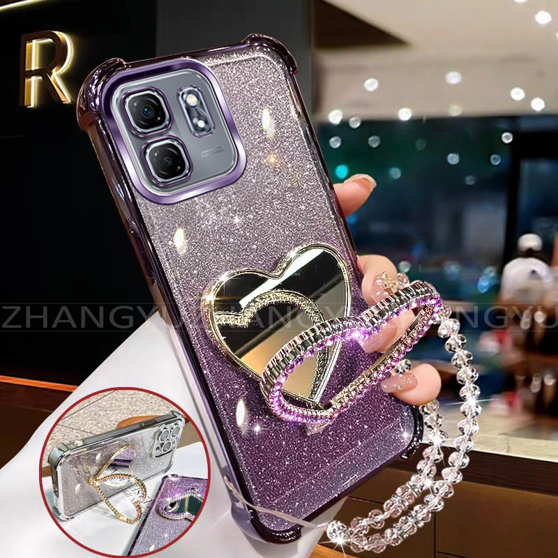 เหมาะสําหรับ infinix HOT 50i Smart 9 เคสโทรศัพท์ New Diamond Love Stand พร้อมสร้อยข้อมือปลอกกันกระแท