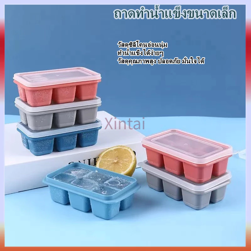 Xintai แม่พิมพ์น้ำแข็ง ถาดทำน้ำแข็งมินิ มีฝาพลาสติก 1ถาดทำได้ 6ก้อน ที่ทำน้ำแข็ง บล็อกทำน้ำแข็ง​ ที่ทำน้ำแข็งก้อนเหลี่ยม