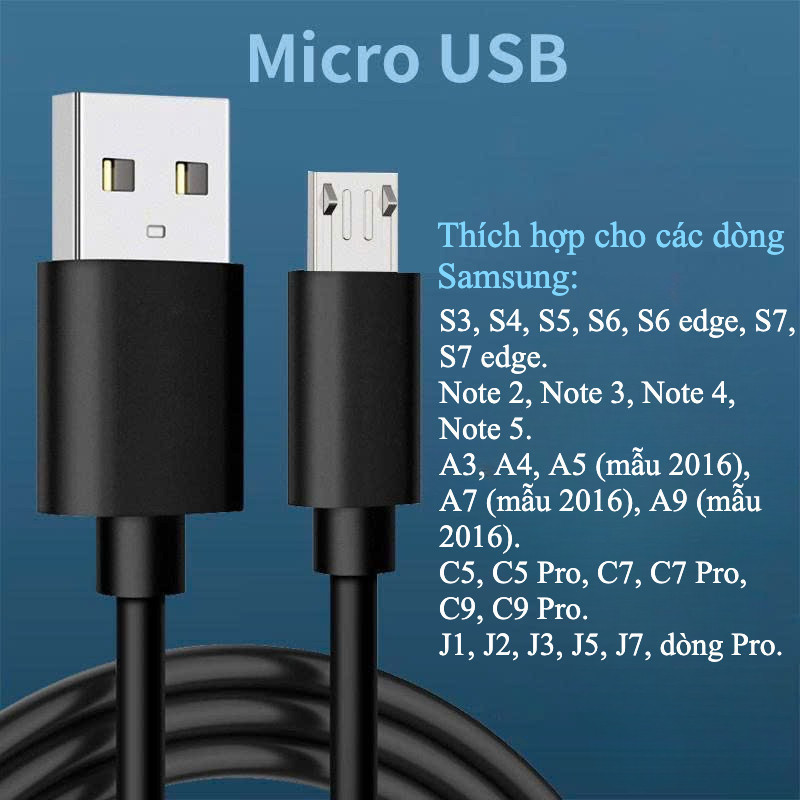 สายชาร์จ Micro Usb 1 เมตร สําหรับ Samsung S4, S5, S6, Note 3, Note 4, Note 5A3, A4, A5, C5, C7, J3, 