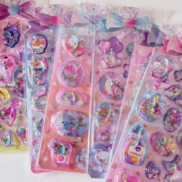 สติ๊กเกอร์เลื่อมเงา 3 มิติ, สติ๊กเกอร์ตกแต่งหัวใจสีชมพูและยูนิคอร์นความงามสําหรับวางแผน, แล็ปท็อปและขวดน้ํา