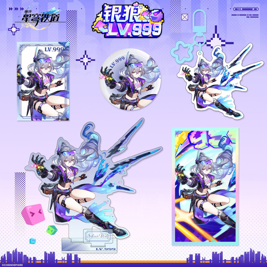 Genshin Impact Silver Wolf LV.999 อะคริลิคป้ายพวงกุญแจ Bi-flash กระดาษเกม Anime Merch
