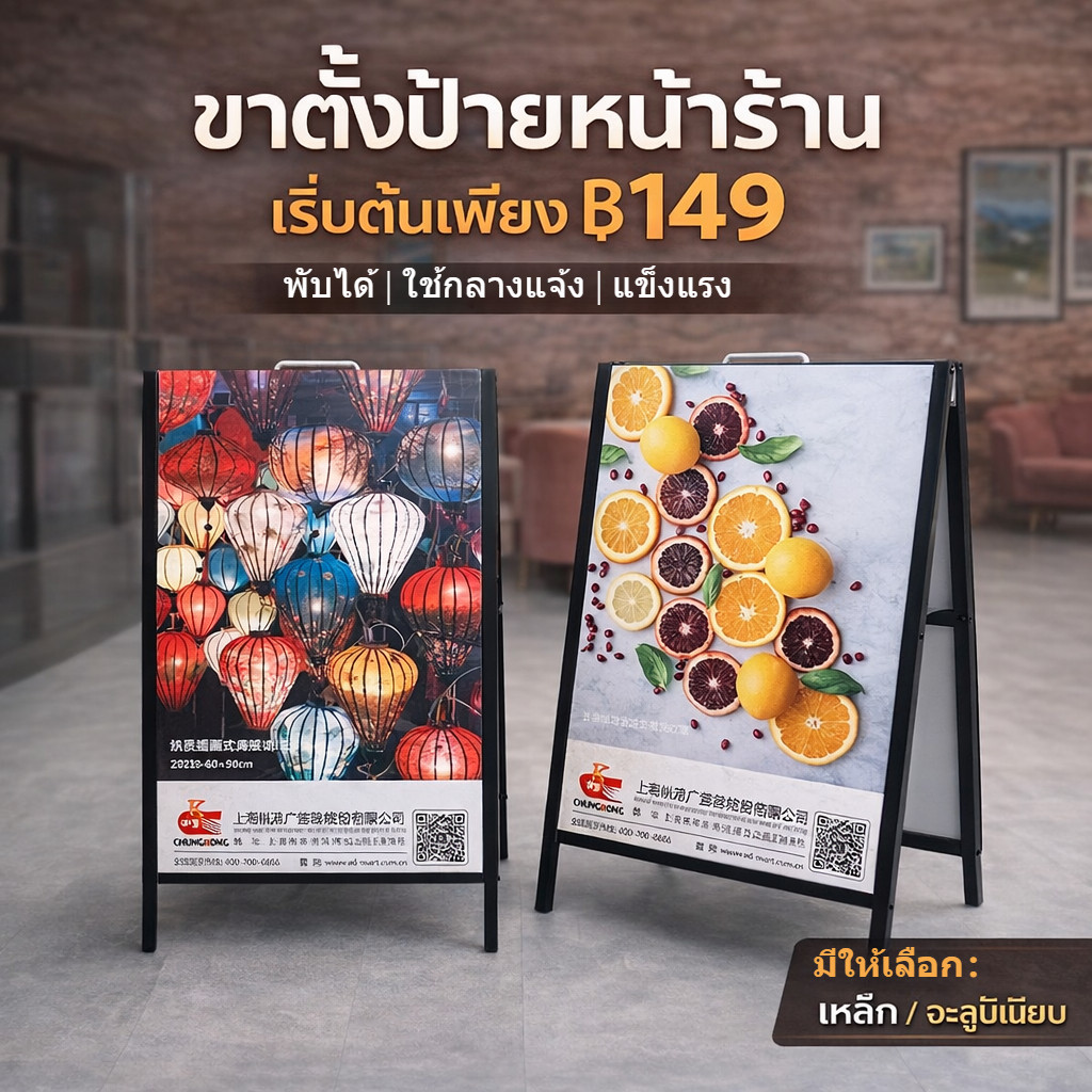 Type A แบนเนอร์สแตนด์ ขาตั้งป้าย พับเก็บได้ กันฝนและแสงแดดสำหรับใช้กลางแจ้ง ตกแต่งร้าน ป้ายโฆษณา