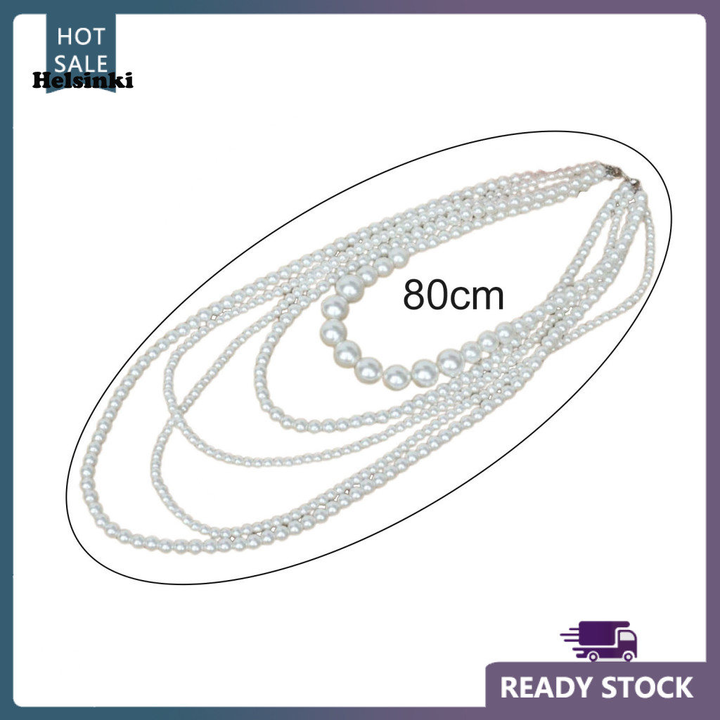 HLS สร้อยคอเสื้อกันหนาวมุกเทียมผู้หญิงหลายชั้นสร้อยคอลูกปัดที่พูดเกินจริงสําหรับงานแต่งงาน