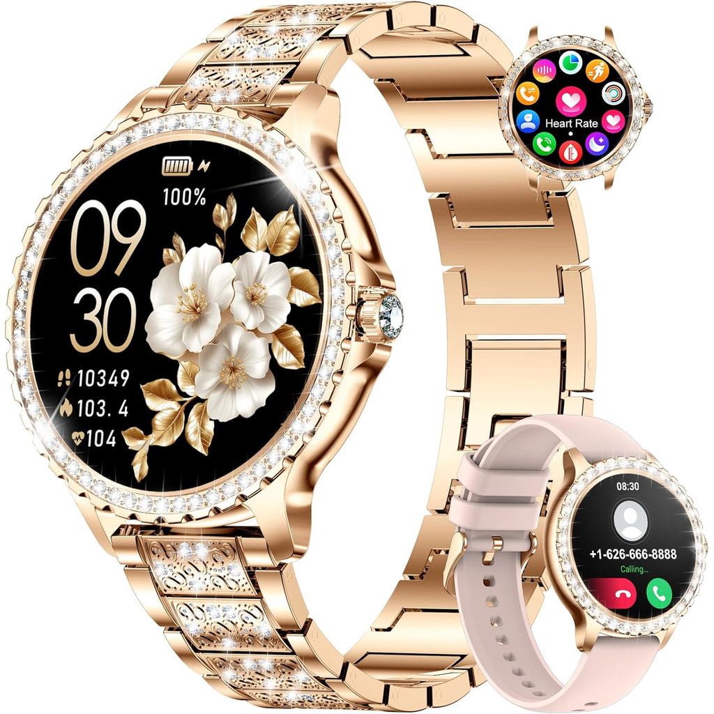 LIGE สมาร์ทวอท์ชสําหรับผู้หญิง,1.32" HD Fitness Tracker นาฬิการับสาย/โทร,ควบคุมเสียง AI,Heart Rate/C