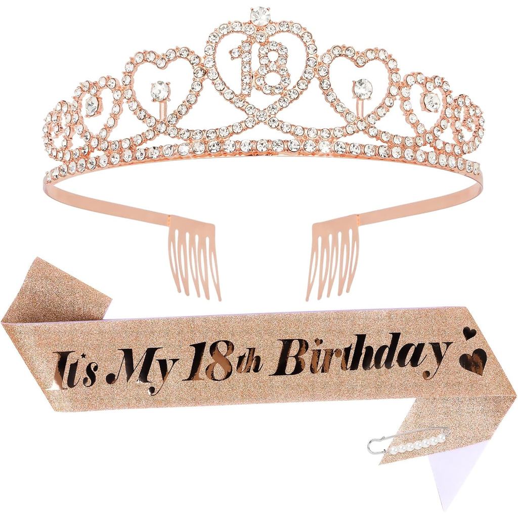 18th มงกุฎวันเกิดและสายสะพายสําหรับสาว 18th วันเกิดตกแต่ง 18th Rose Gold Tiara และ Its ของฉัน 18thBi