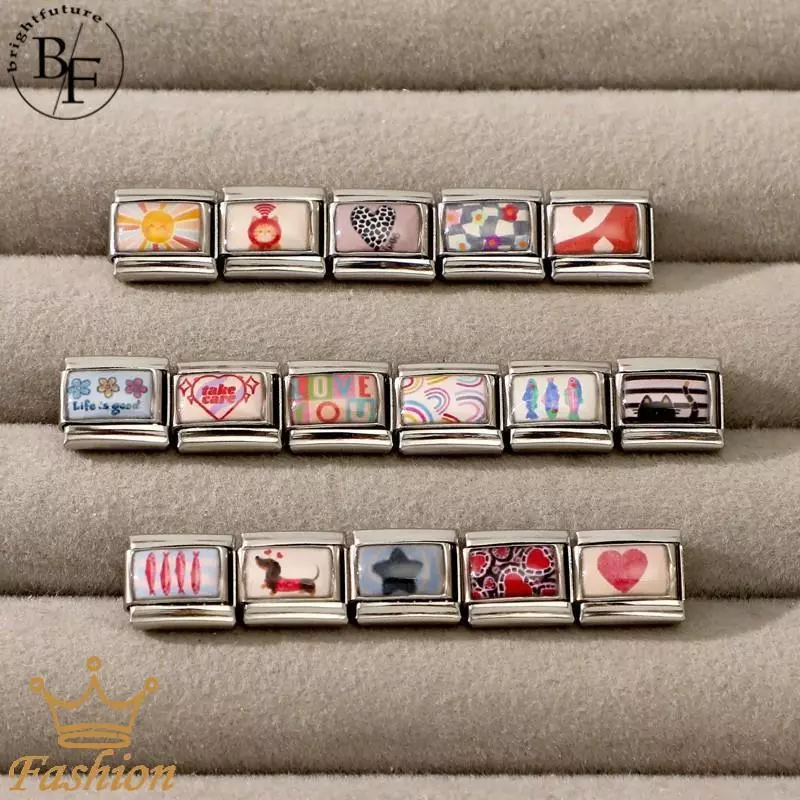 สร้อยข้อมือสแตนเลสพิมพ์ลายอิตาลีสีสันสดใส ขนาด 9 มิลลิเมตร สำหรับทำเครื่องประดับสไตล์วินเทจ