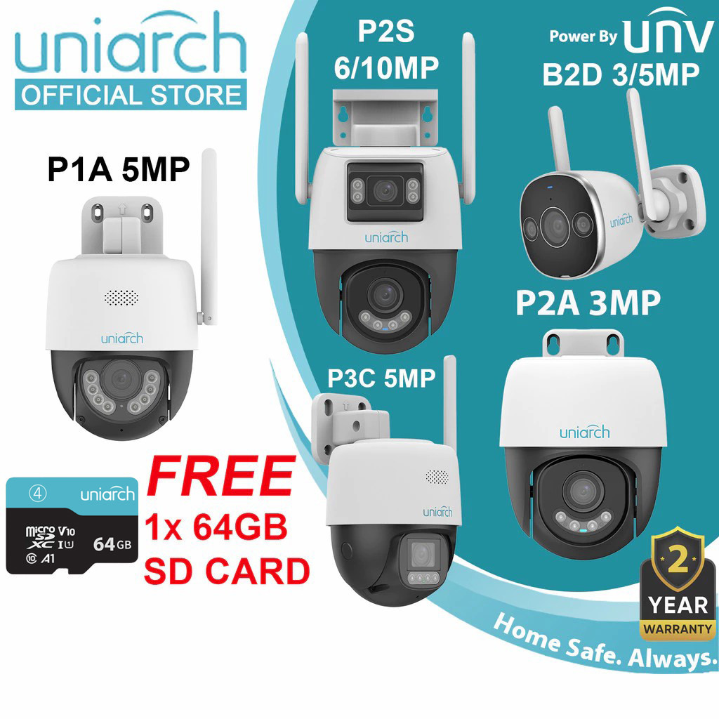 Uniarch กล้องวงจรปิดกลางแจ้ง รุ่น B2D/P2A 3MP/P1H 3MP/P3C 5MP/P2S กล้องวงจรปิดรักษาความปลอดภัย Wi-Fi