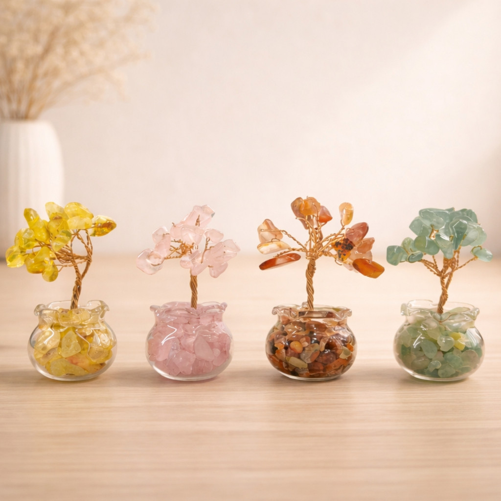ชุดต้นไม้มงคลหินธรรมชาติ สีสันสดใสเสริมพลังบวก ของขวัญพรีเมียมทรงคุณค่าสำหรับผู้ใหญ่ STN555