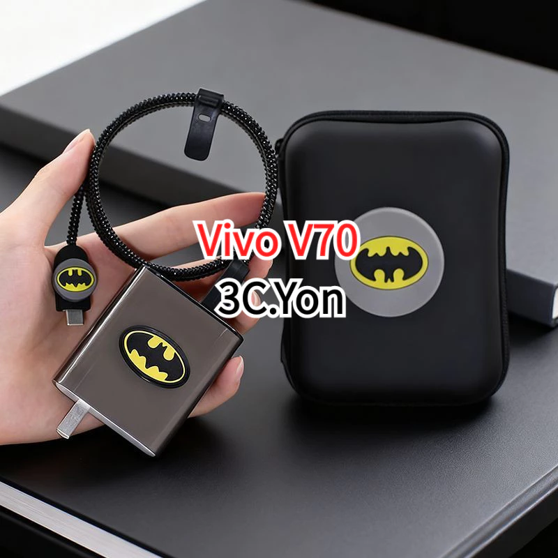 VIVO V70 Charger Protector 90W ฝาครอบการ์ตูน Anti-Breaking พร้อมเชือกไขลานสาย USB Type C ทนทานแขน Winder น่ารักป้องกันกระเป๋า