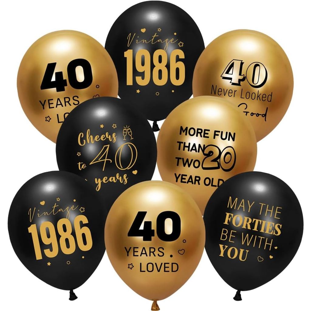 40th วันเกิดบอลลูนสีดําทอง 30PCS Happy 40th ตกแต่งวันเกิดสําหรับตลกคําวันเกิดสําหรับ 40 Birthday Par