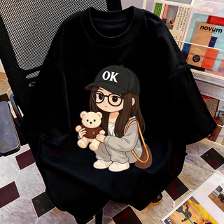 TEE·SHOP🍀 เสื้อยืดโอเวอร์ไซส์ แบบเกาหลีเท่ๆ "Teddy Girl" ลายพิมพ์เหมือนปัก ผ้านิ่มใส่สบาย ส่งปลายทางได้ S-3XL 📦
