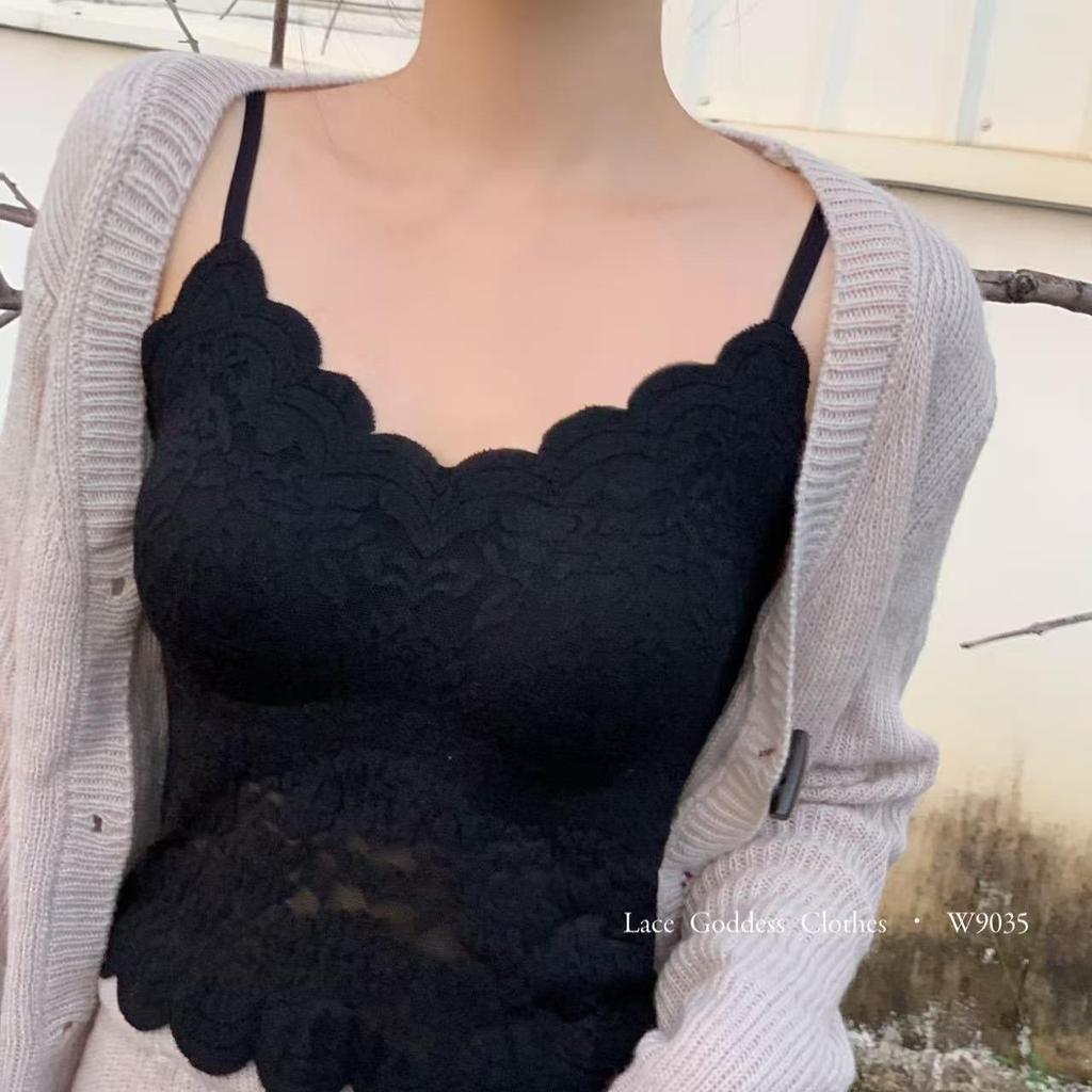 เสื้อบราลูกไม้ 9035#บราสายเดี่ยวลูกไม้นิ่มมีฟองเรียบหรูดูแพง อก30-36 Bras