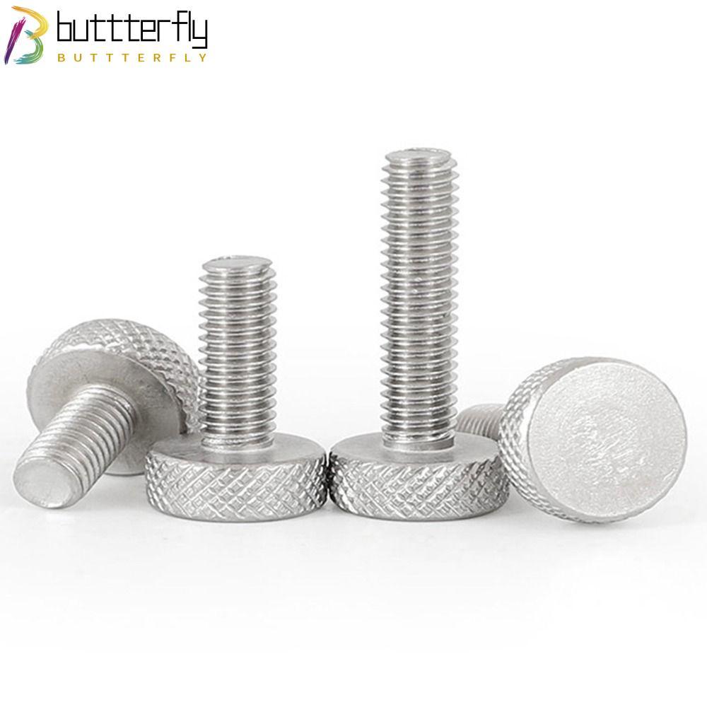 BUTTTERFLY 3/5 ชิ้น Knurled Thumb Screw, M3 M4 M5 ด้ามจับหัวแบน, ทนทานมือกระชับกว้างใช้ 304 สแตนเลสสตีลลูกบิด Bolt