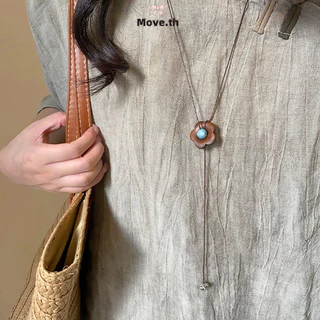 ในไทย-พร้อมส่ง✨สร้อยคอจี้ดอกไม้ไม้ วินเทจโบฮีเมียน ยาว ใส่ได้ 4 ฤดู คล้องเสื้อกันหนาว-Move