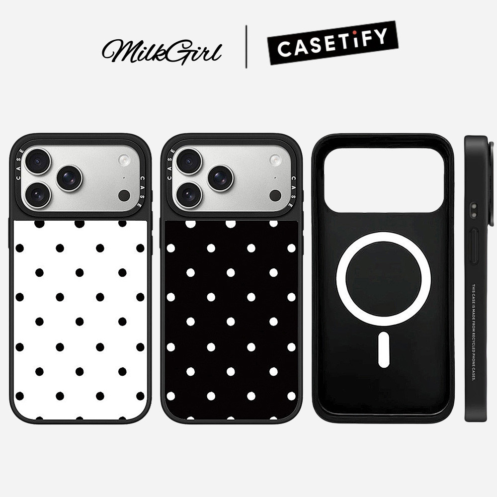 กระจกแม่เหล็กด้านล่างสีดํา Dot เคสโทรศัพท์สําหรับ iPhone 17 Pro Max 17 Air 16 Plus 15 14 13 12 11 กันกระแทกป้องกันปลอก