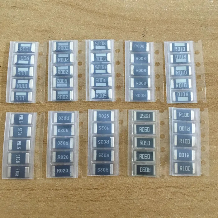 50PCS Alloy resistance 2512 SMD Resistor ตัวอย่างชุด,10 ชนิดX5pcs = 50pcs R001 R002 R005 R008 R010 R