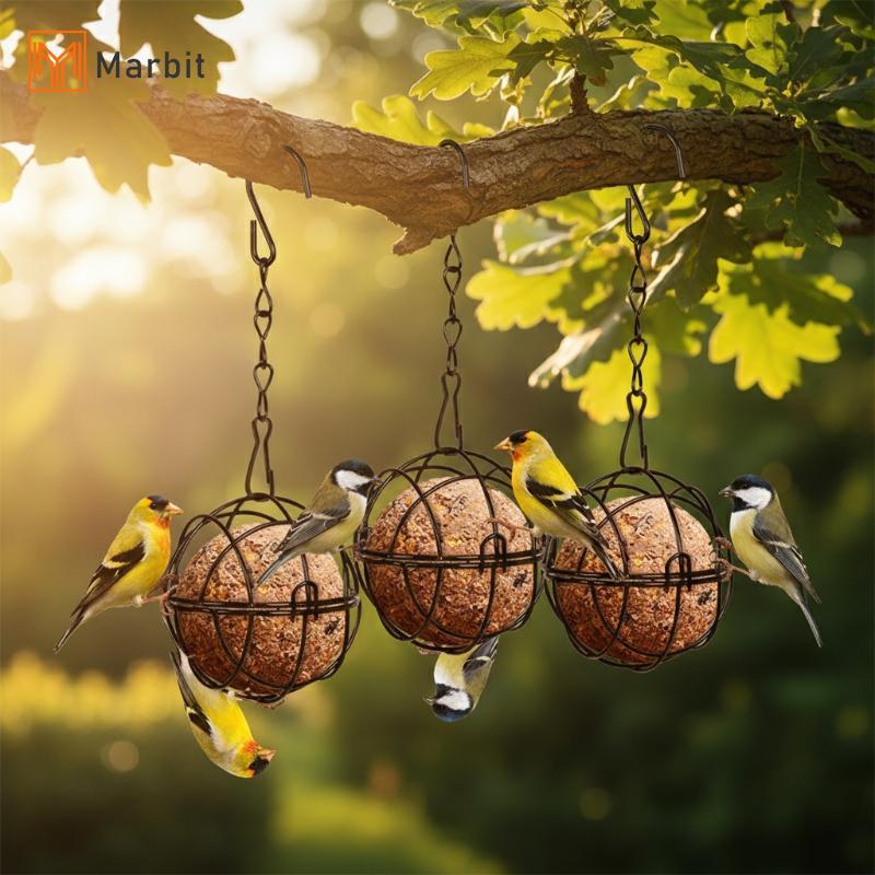Marbit โลหะ Suet Ball Bird Feeder แขวนโซ่กระรอกสวนกลางแจ้งนก Hummingbird Feeders Ball รูปร่างหญ้า Feeder null
