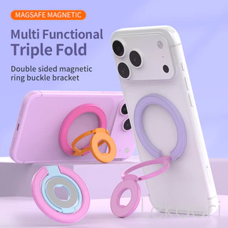 แหวนนิ้วแม่เหล็กที่วางโทรศัพท์สากลสําหรับ iPhone Android โทรศัพท์มือถือโลหะหมุน Grip มัลติฟังก์ชั่นรถ Mount Triple วงเล็บพับ