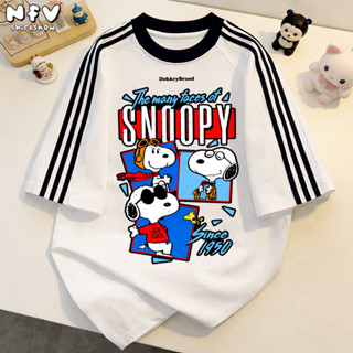 NFV เสื้อยืดคอตตอนแขนสั้น สไตล์วินเทจอเมริกัน ลายSnoopy สำหร…