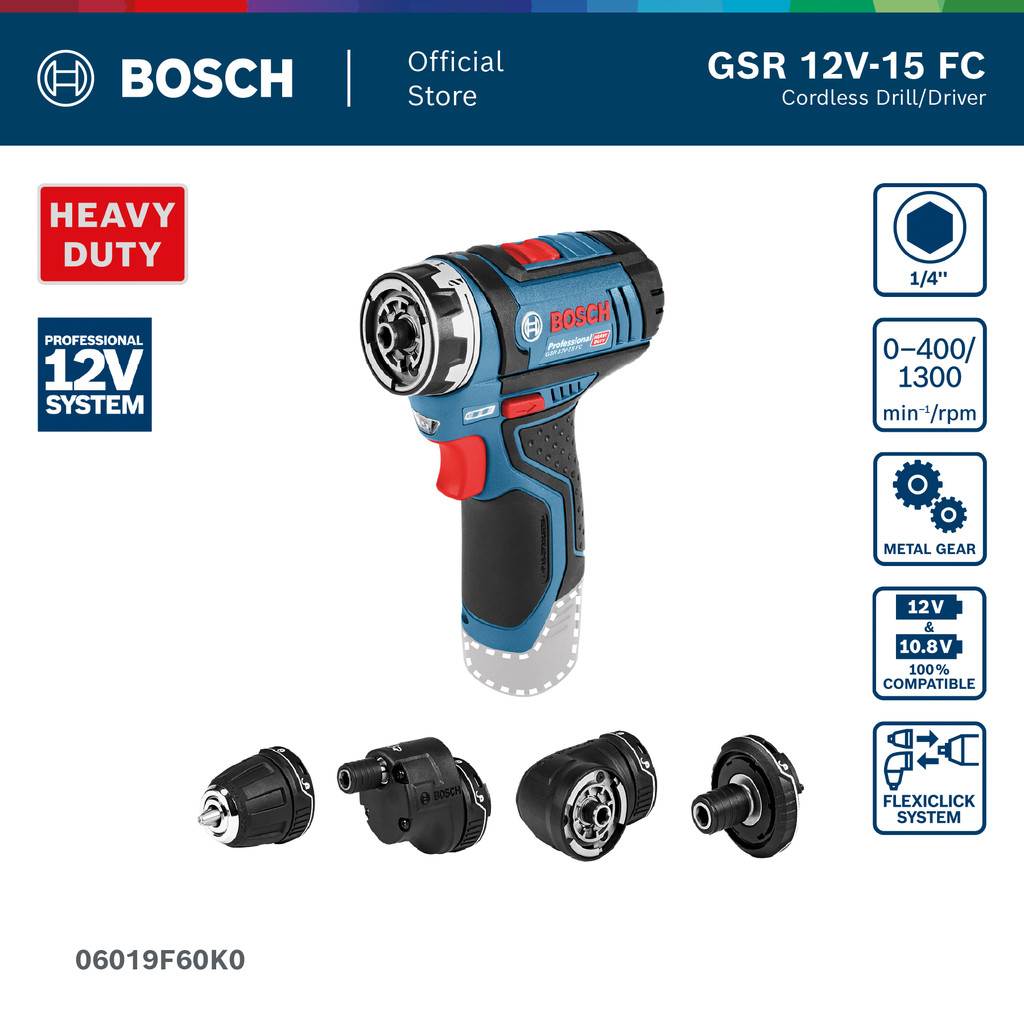 BOSCH GSR 12V-15 FC Professional สว่านไขควงไร้สาย 12V FlexiClick (รหัส 06019F60K0)