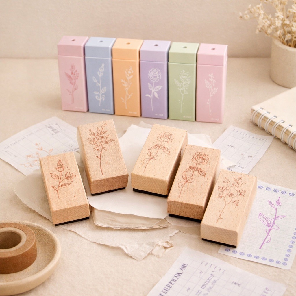 ตรายาง ไม้ลายดอกไม้ Vintage สแตมป์ตกแต่งสมุด Journal Scrapbook DIY Rubber Stamp