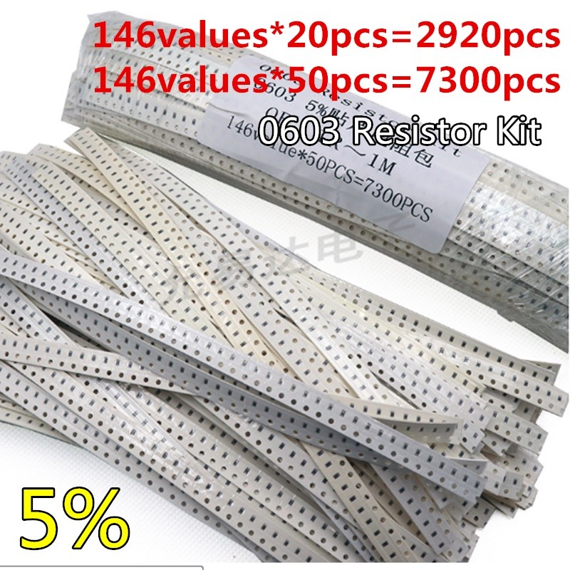 146valuesX20pcs = 2920pcs X50pcs = 7300pcs 0603 5%SMD Resistor ตัวอย่างชุด ,0R,1R~1M