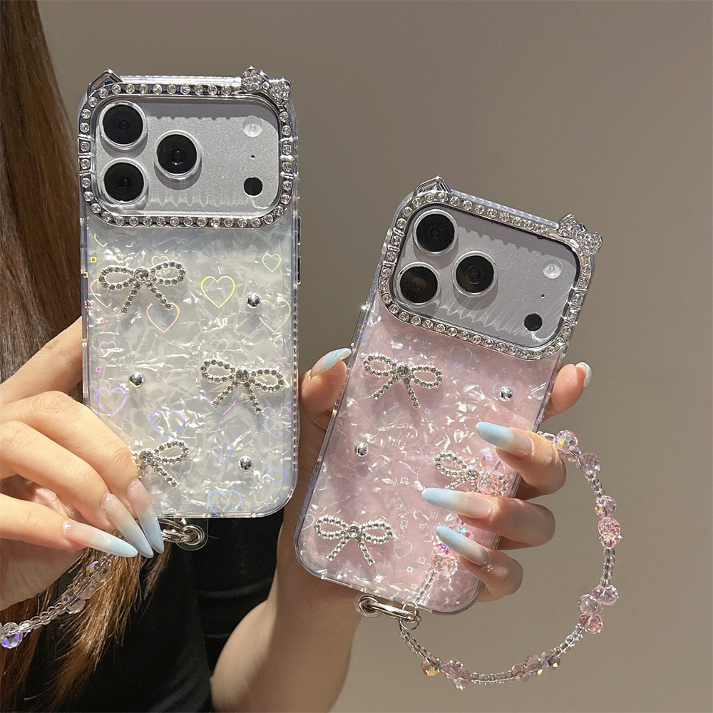 เหมาะสําหรับ iPhone 17 Promax 3D Bow ShellรูปแบบGradient Loveเคสโทรศัพท์Iphone 16 Girl Bow 15 14 13 12 11 Pro Max Soft Edge anti drop Cover