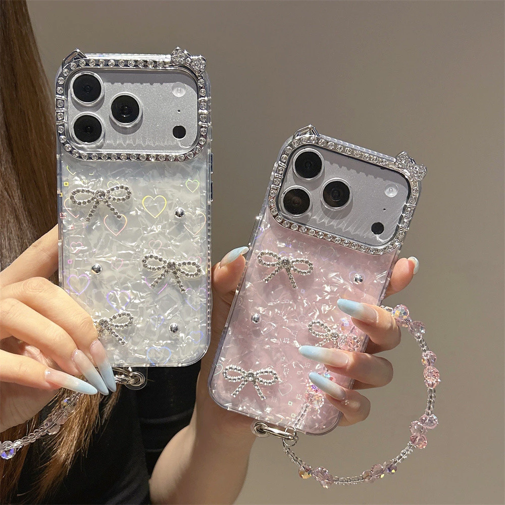 เหมาะสําหรับ iPhone 17 Promax 3D Bow ShellรูปแบบGradient Loveเคสโทรศัพท์Iphone 16 Girl Bow 15 14 13 12 11 Pro Max Soft Edge anti drop Cover