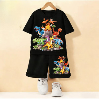 ชุดเสื้อยืดเด็กฤดูร้อน ลายไดโนเสาร์ใหม่ พร้อมกางเกงขาสั้น 2 ชิ้น