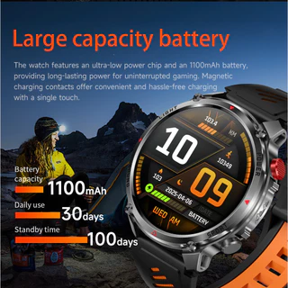 2026NEW ทหาร Smartwatch ผู้ชาย 1100mAh แบตเตอรี่ทนทานเป็นพิเศษ 1.7 นิ้ว HD หน้าจอเข็มทิศ SmartWatch 3ATM กันน้ํา HD Call 100 + โหมดกีฬาไฟฉาย LED