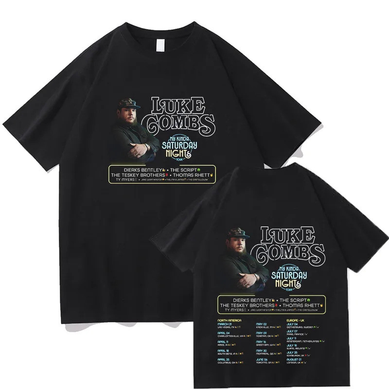 เสื้อยืด My Kinda Saturday Night Tour เสื้อยืด Luke Combs Music เสื้อยืดผู้ชาย ผู้หญิง สไตล์ฮาราจูกุ