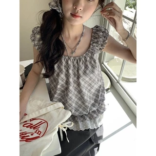LUNA~Xเวอร์ชั่นเกาหลี ตาราง เสื้อเชิ้ต รุ่นใหม่ สไตล์แฟชั่น