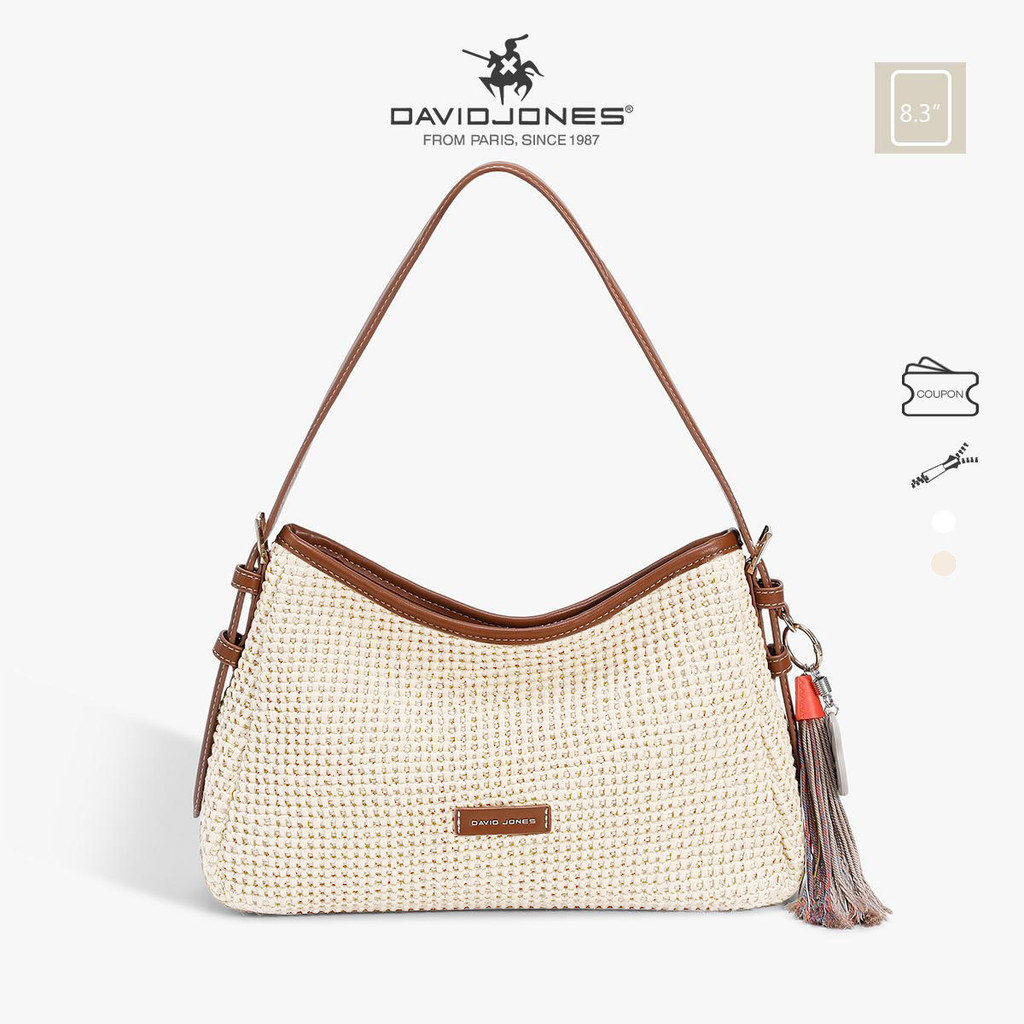 David Jones Paris Riviera 2026 สำหรับผู้หญิง กระเป๋าสะพายหนังแบบ Faux Hobo สำหรับวันหยุดในฤดูใบไม้ผลินำมาซึ่งฤดูร้อน