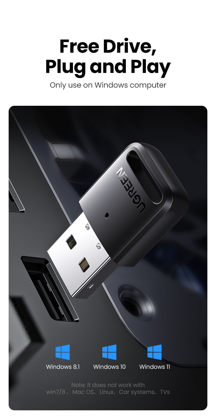 UGREEN 90225 USB Bluetooth 5.3 Dongle Adapter สําหรับลําโพงPC
