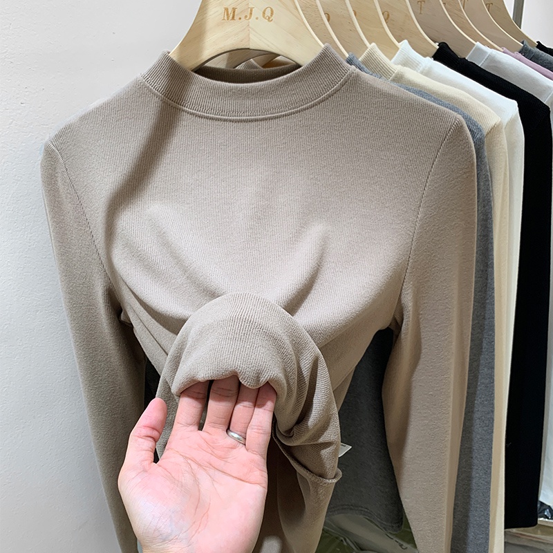 59411 เสื้อยืดแขนยาว คอสูง ครึ่งหนึ่ง แบบนิ่ม สําหรับผู้หญิง