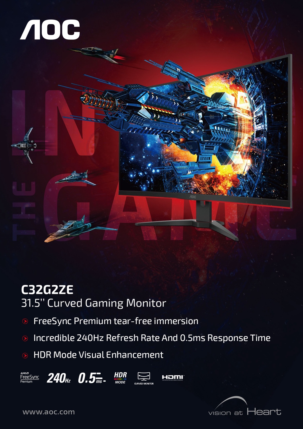 AOC C32G2ZE 31.5 INCH CURVED 240HZ FHD VA *จอคอมพิวเตอร์