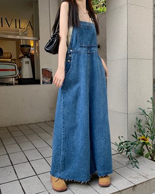 60529 ชุดเดรสกระโปรงยีน ยาว สายคล้องคอ เข้ารูป สําหรับสตรี