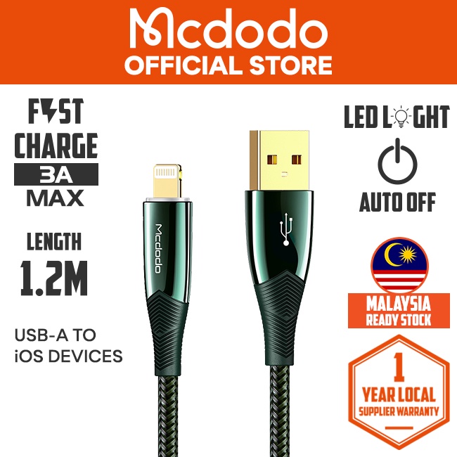 Mcdodo Shark Series 3A สายเคเบิลข้อมูลปิดอัตโนมัติและชาร์จสําหรับ iPhone 1.2M CA806