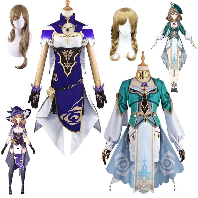 Genshin Impact Cospaly เครื่องแต่งกาย Lisa เสื้อโค้ท วิกผม ครบชุด ปาร์ตี้ อนิเมะ โชว์เสื้อผ้า สําหรับผู้หญิง