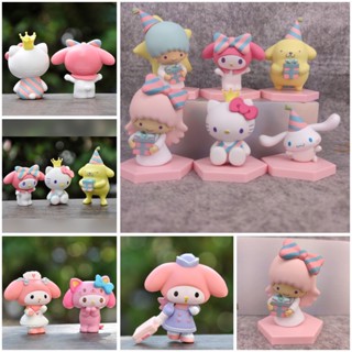 ฟิกเกอร์ Pvc รูปการ์ตูน Sanrio Hellokitty Kuromi Littletwinstars สําหรับตกแต่งเค้ก จํานวน 6 ชิ้น