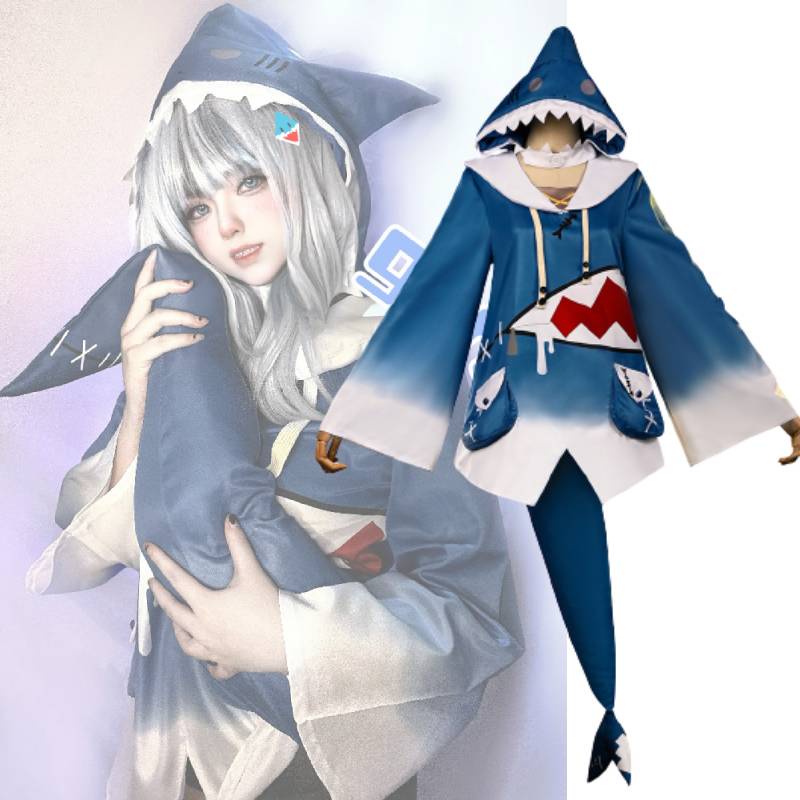 New Hololive Gawr Gura Cosplay Costume ENG Shark Costume for Women Halloween Youtuber Cosplay Full S