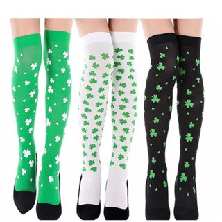 St. Patricks Day Thigh High Stocking Over Knee Sock Long Striped Women Shamrock