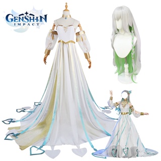 Genshin Impact The Greater Lord Rukkhadevata Cosplay Costume Nahida Water Spun Yarn Dress Wig Ear Tattoo Necklace Hairpin Sumeru