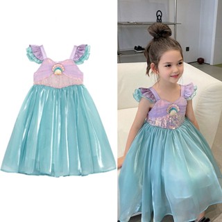 Kids Mermaid Dress Girls Mermaid Princess Cosplay Dress Sequin Yarn Skirt Sleeveless Toddler Todder Girls Birthday Gift